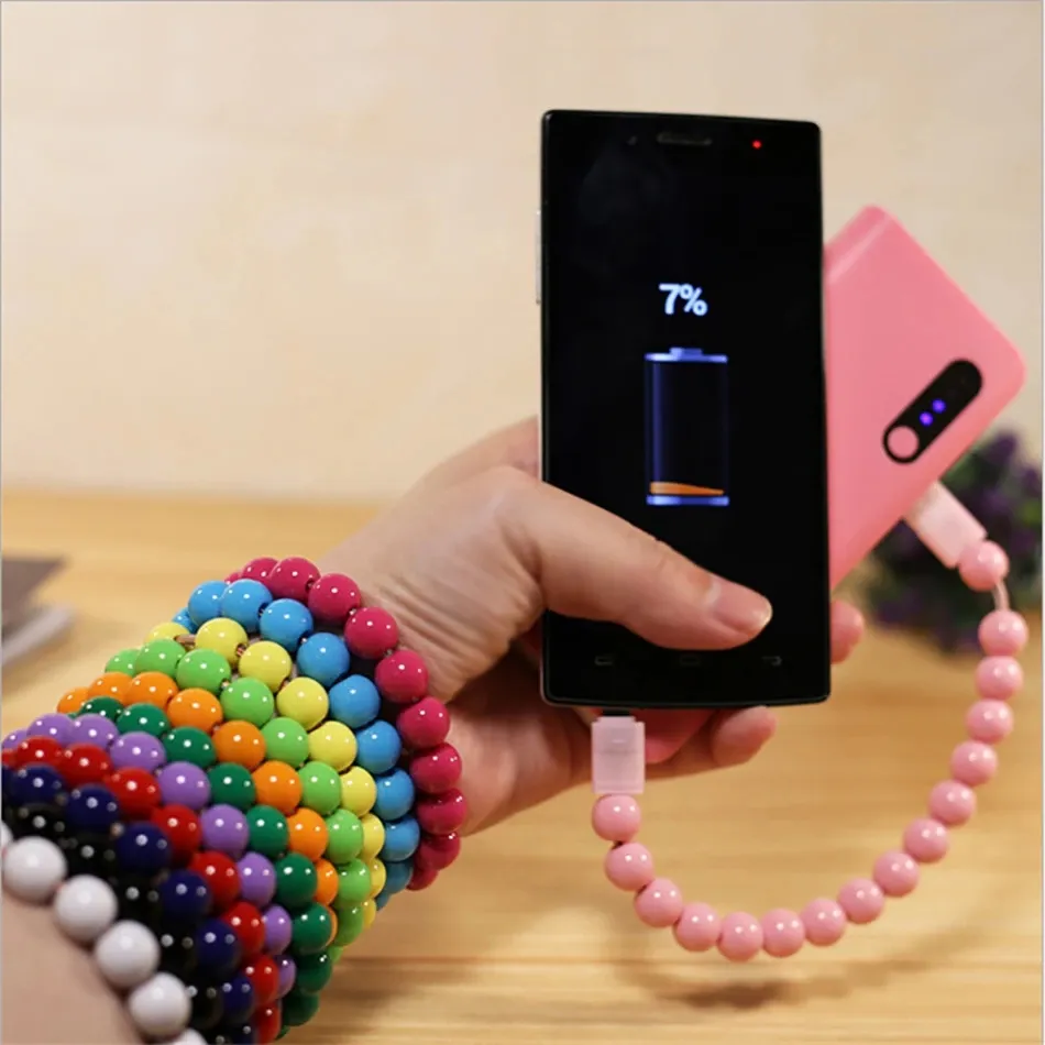 EONLINE 24cm Wearable USB Charging Bracelet Beads Charging Cable Portable USB Phone Charger for Type C Micro USB Android Phone