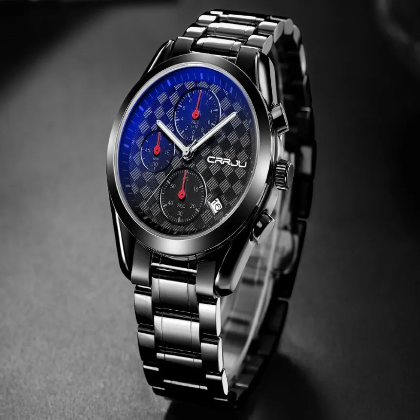 CRRJU Herrenmarke Fashion Business Analog Uhr Male Quartz Casual Full Edelstahluhr Militär Handgelenk Watch214f