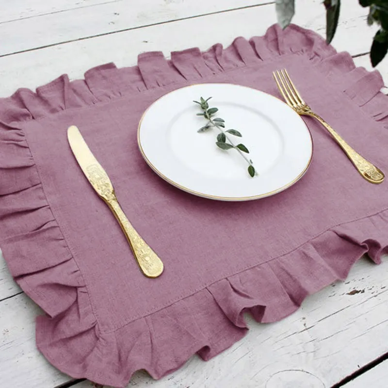 4pcs 30 * 45 Placemat à volants en lin de haute qualité