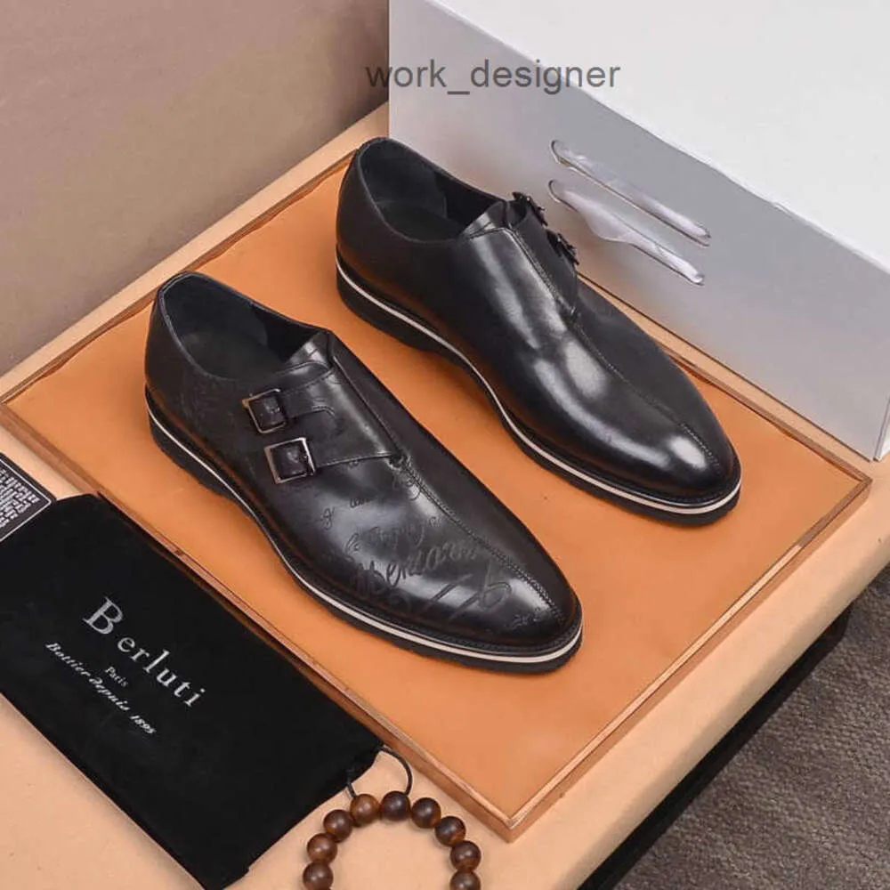 Designer Berluti klänningskor läder sneaker herrskor Berluti Bruti Mens High End Quality Cow Shoes Business Dress Leather Shoes Casual Step On Lazy Wkjo KB0G