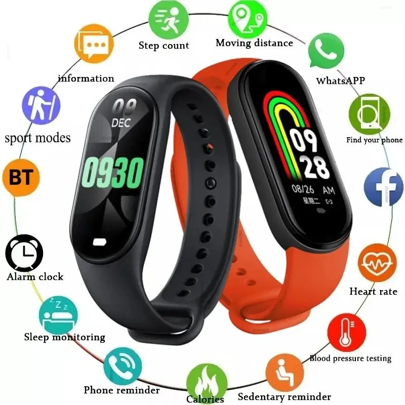 Bracelets M8 Smartwatch pour Xiaomi Band M8 M7 Bracelet Smart Silicone Sport Watch M6 M7 M8 Smart Bracelet Sport Fitness pour Android iOS