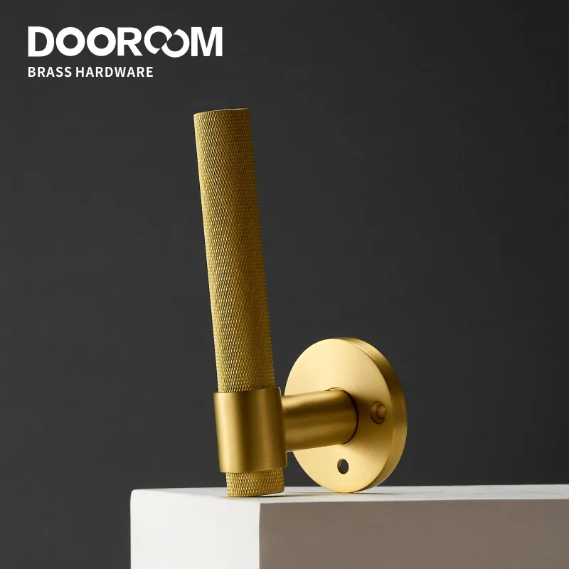 Doom en laiton coule de porte couchée Ensemble de chambre noire en or intérieur salle de bain de salle de bain double porte en bois ensemble intimité manqué intimité