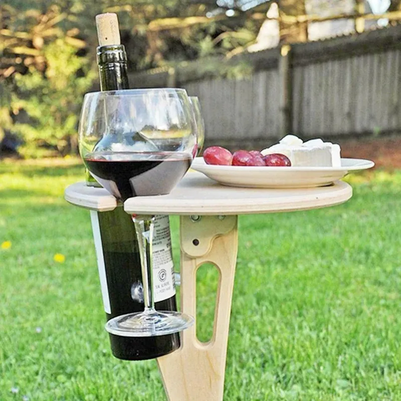 Weintisch im Freien tragbare Desktop faltbare runde Desktop Mini Holz Picknicktisch Easy Carry Wine Rack Support Dropshipping