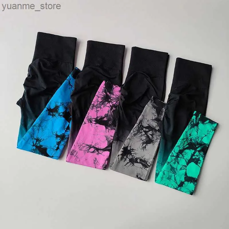 Pantalons de yoga Tie Tie Dye Pantalon Yoga Leggings Scrunch Scrunch Butt Legging Push Up Tensions de compression Booty Gym Sports Leggings Y240410