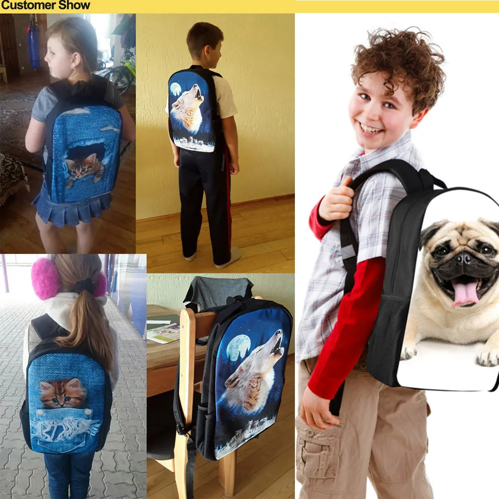 Showudesigns 3-Piece School Backpack Set With Lunch Box & Pencil Case - Pug Dog Print, White (For Kids 6-15 Years) - View #3
