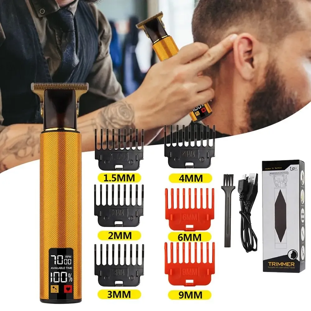 Aparadores de cabelos elétricos recarregáveis USB Clipper vintage T9 sem fio barba barba Shaver Trimmer LCD barbeiro de corte de cabelo à prova d'água