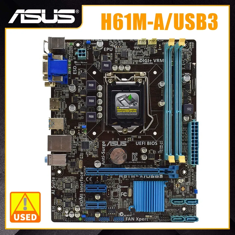 Motherboards ASUS H61MA/USB3 Motherboard 1155 DDR3 H61 Motherboard Core i7 3770K 2700K Processor Dual Channel DDR3 16GB 2133MHz PCIE X16