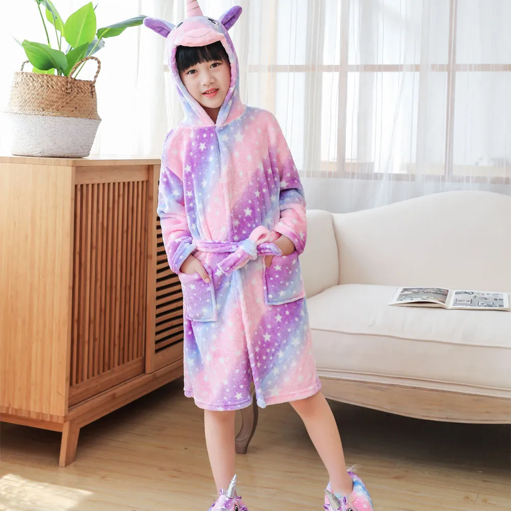 Unicorn Hooded Baby Girl Robe Set Purple Rainbow Cozy Sleepwear For Winter Birthday Party Pjs Sizes 4 12 From Yichu02 11.5 DHgate.Com