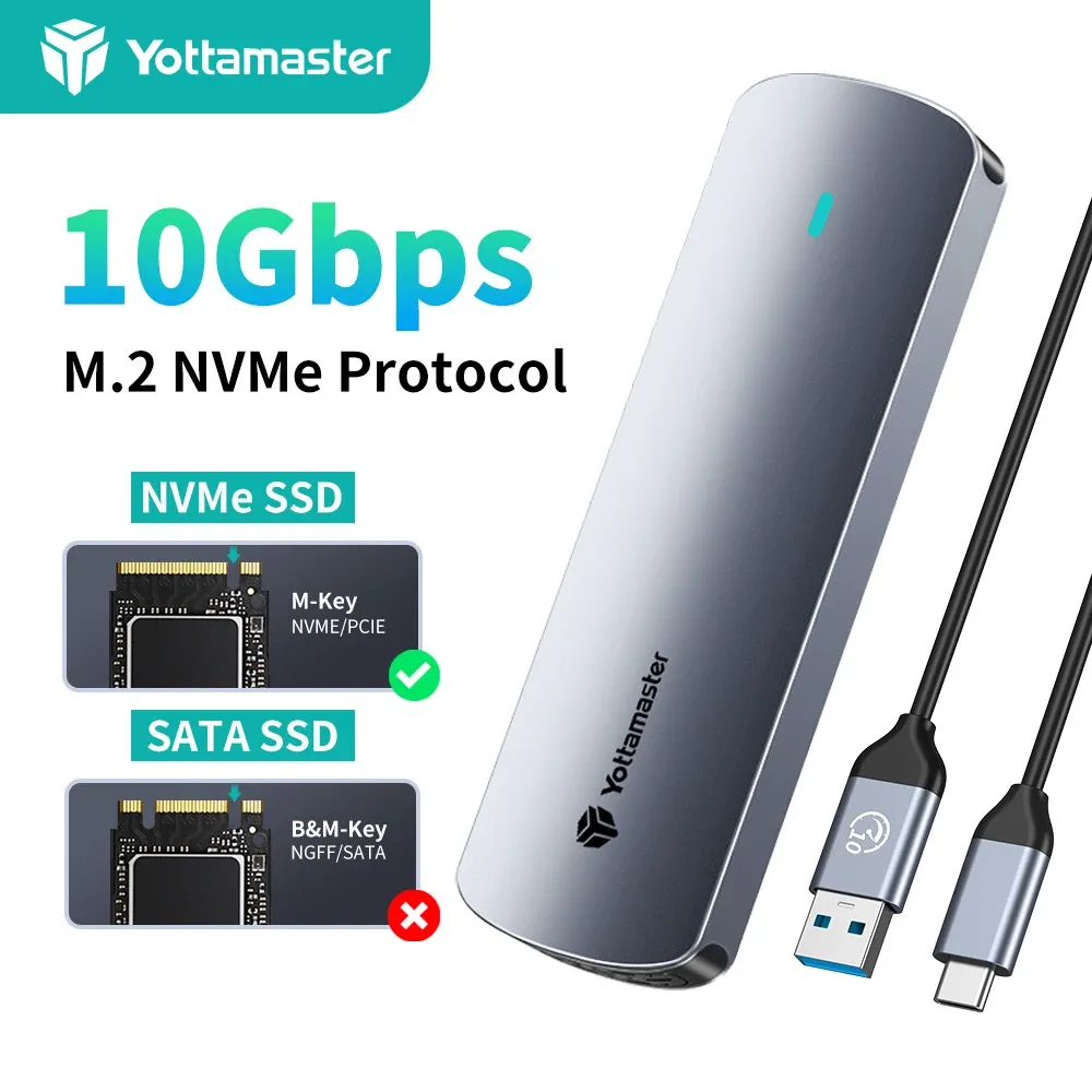 인클로저 Yottamaster NVME Case M.2 SSD 인클로저 USB3.2 유형 C 10GBPS NVME PCIE SOLID State 드라이브 케이스 어댑터 스토리지 박스