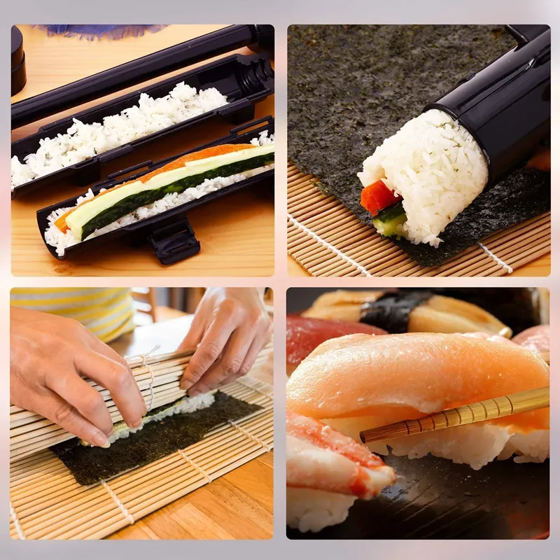 Più recente set di sushi fai -da -te veloce set macchina riso stampo stampo kit rullo bazooka kit di carne vegetale utensili da cucina fai -da -te strumenti da cucina fai da te