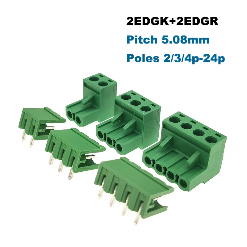 20Pcs Pitch 5.08mm Plug-in PCB Screw Terminal Block Connector 2EDGK/VC/RC/V/R Male Female 2/3/4/5/6/7/8/9/10P Pluggable Bornier