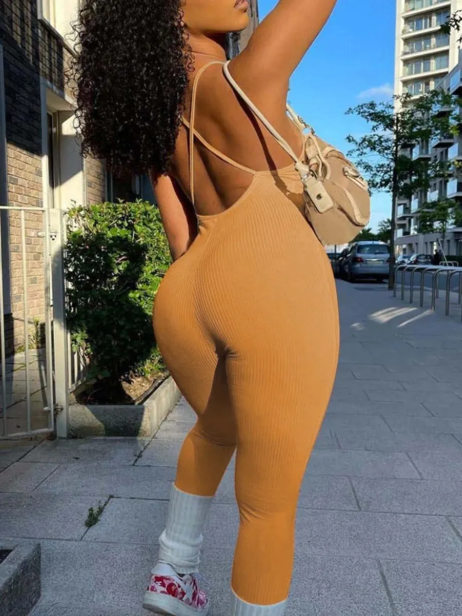 LW Sexy Jumps combinaison plus taille STRAP CROSS Backless Skinny Jumpsuit Femmes Rouched Rompers Bodycon Tenfits 240410