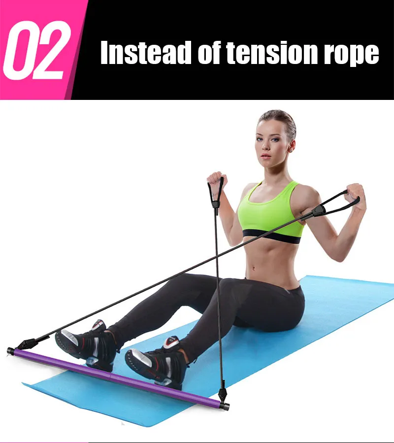 Yoga Pilates stick elastic string fitness female home equipment pulling rope practice arm power hip lift thin belly chest expander-tmall_05