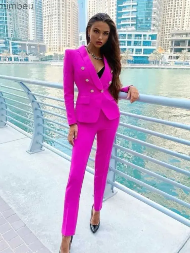 Costumes de femmes Blazers Femmes Blazer Set Set Color Couleur Fausse poche Poches Boutons de revers en deux pièces Pantalons crayon Mujer Za Traf 2022 NOUVEAU C240410