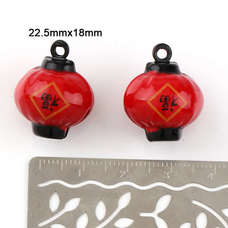 2Pcs 22.5mm*18mm Red Copper Chinese New Year's Day Lantern Open Bells Pendant Handmade Party DIY Crafts Accessories