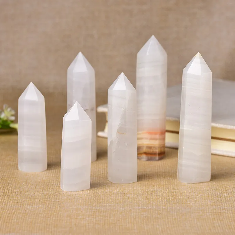Natural Crystal Point Afghan White Jade Healing Obelisk Quartz Wand Ornament for Home Decor Reiki Energy Stone Pyramid gift