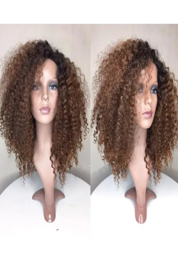 Glueless Ombre Spitze vordere Perücke Brasilianer Humanhaar 1BT30 Fashion Kinky Curly Full Lace Human Hair Perücken mit Babyhaar9348078