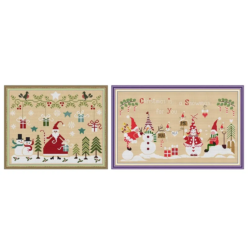 Стенды поперечный комплект рождественский снеговик Санта -Клаус Печатные узоры 11CT 14CT Считанный ткани.
