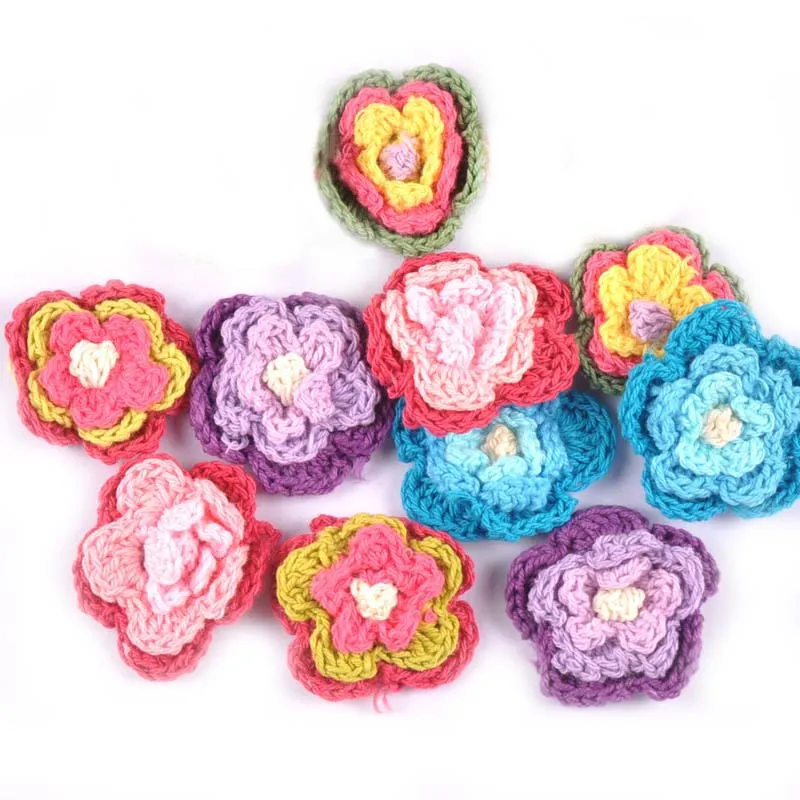 10 pezzi colorati fiori a maglia appliqued toppes per abbigliamento accessori da cucire abbigliamento Accessori fatti per decorazioni fai -da -te album 3,5 cm C0553