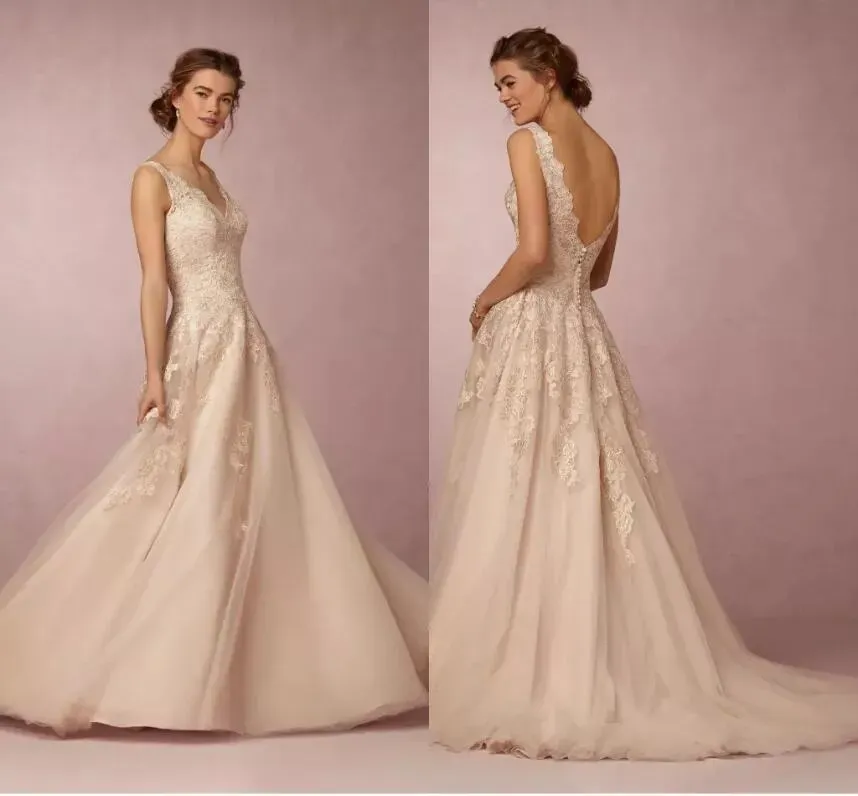 2024 abiti da sposa Bhldn abiti romantici a v-scollo senza manico