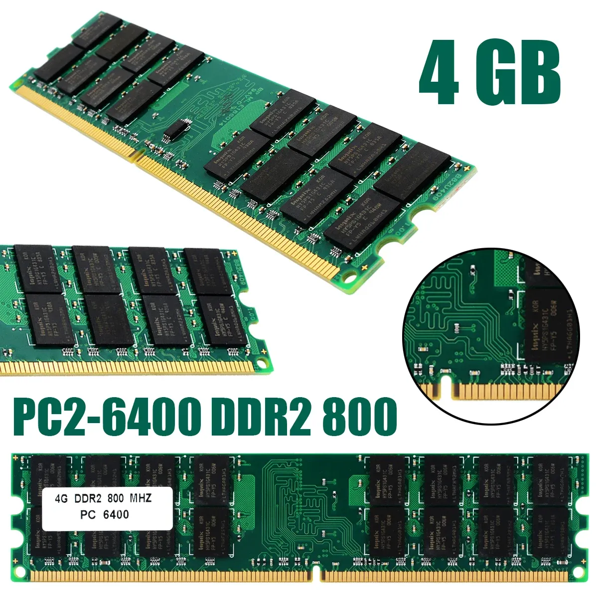 Rams Nouvelle arrivée 1pc 4 Go PC26400 DDR2 800MHz RAM MEMORIA NONECC 240pin RAM MÉMOIRE pour AMD Desktop PC2 6400/5300/4200 800/667 / 533MHz