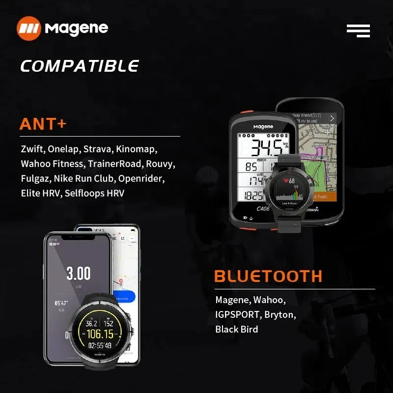 Magene S3+ Dual Mode Speed/Cadence Sensor Bike Speedometer ANT+ Bluetooth Heart Rate Monitor for Garmin iGPSPORT Bryton