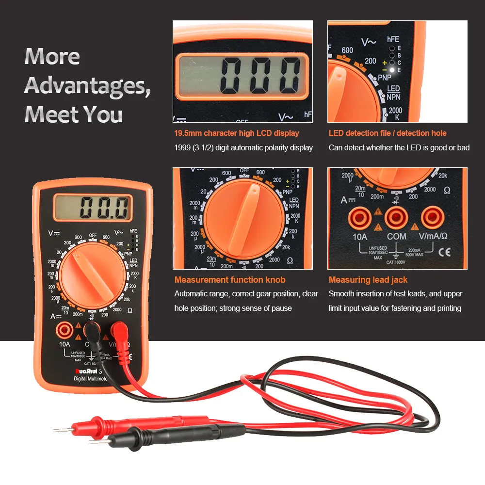 RUOSHUI 33 Digital Multimètre Mini Portable Portable AC / DC Diode de résistance HEF Testeur Current Easy Use Voltmeter Multimetro