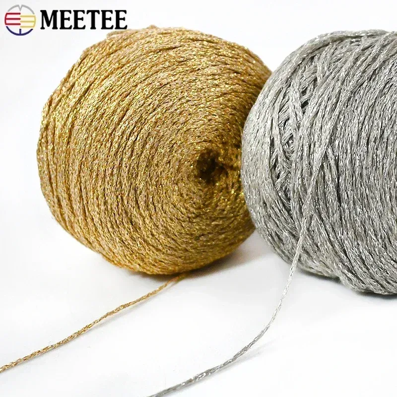 Meetee 100g / Roll Gold Silver Yarn Bright Wire Crochet Metallized File DIY Tricoting à main Décor de cordon de tricot