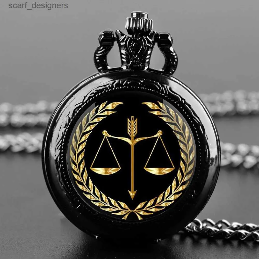 Pocket Watches Justice of Judgment Glass Dome Vintage Quartz Pocket Justice Scales Män Kvinnor Pendant Halsband Kedjeklocka Smycken gåva Y240410