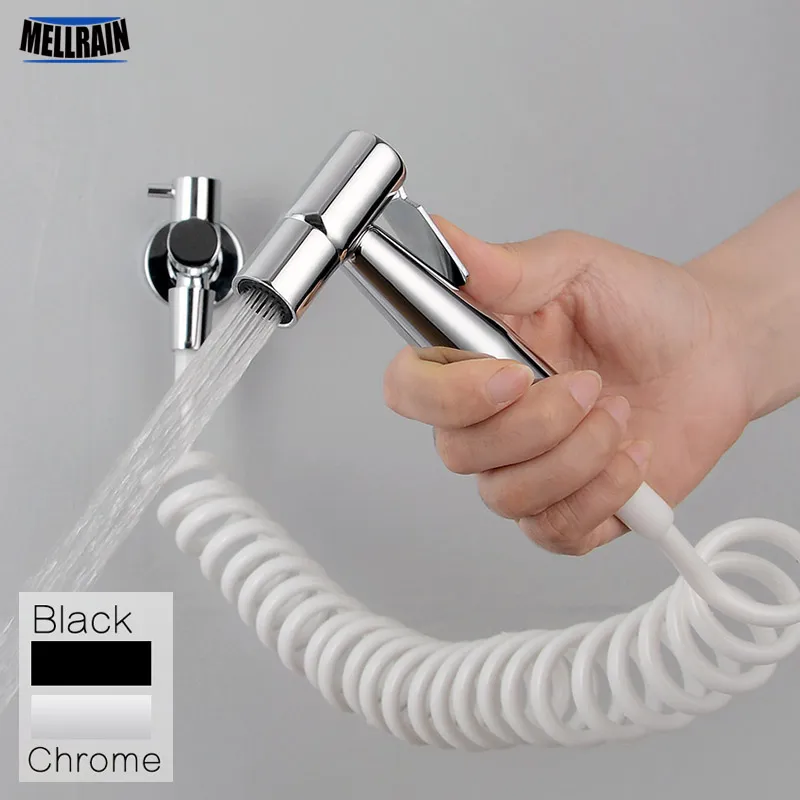 Black & Chrome Toilet Bidet Sprayer Kit. Metal Wall Mounted Handheld Bidet Faucet Set 3 Meters Shower Hose