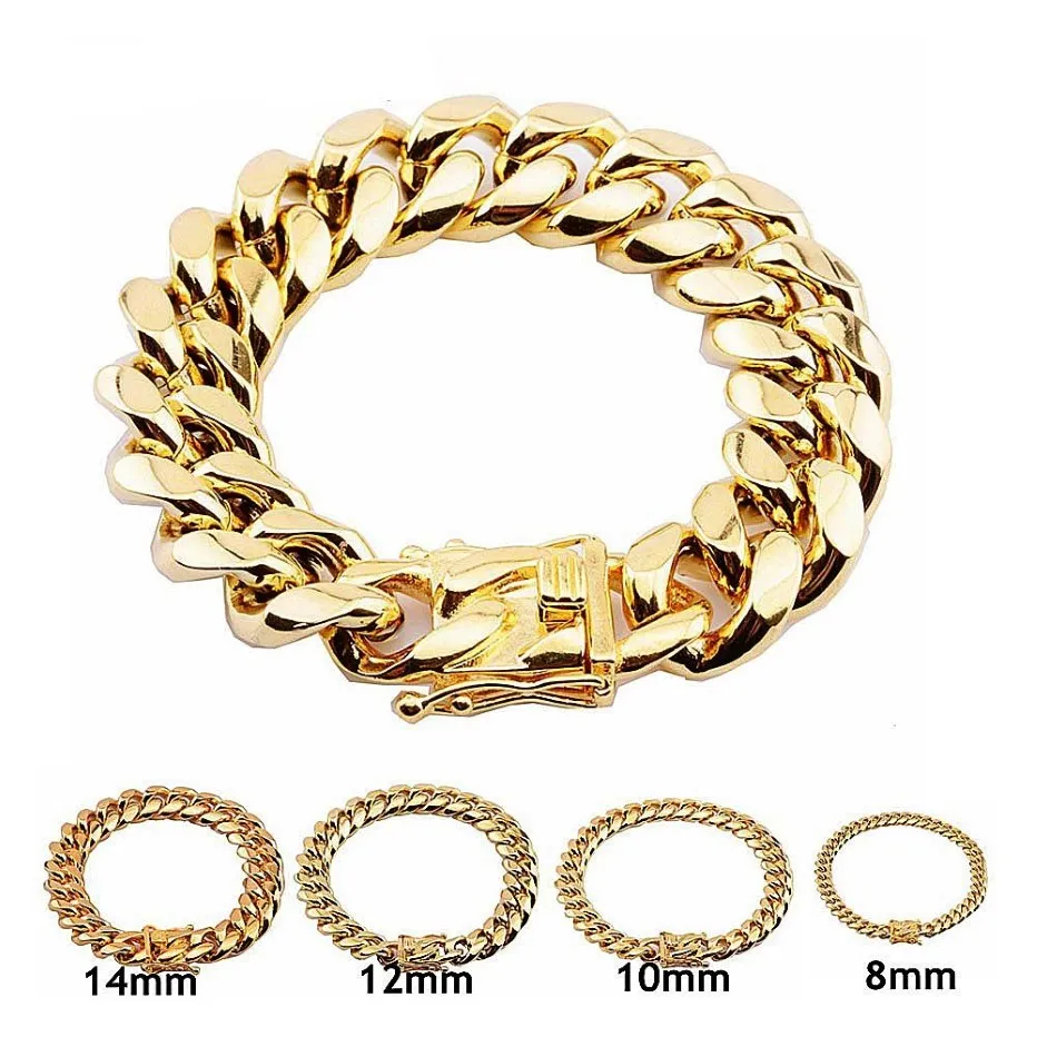 8 10 12 14 16 18 mm 316l Bracelets hip hop en acier inoxydable High Polish Miami Cuban Link Men Femmes Punk Curb Chain Butterfly Clasp218y