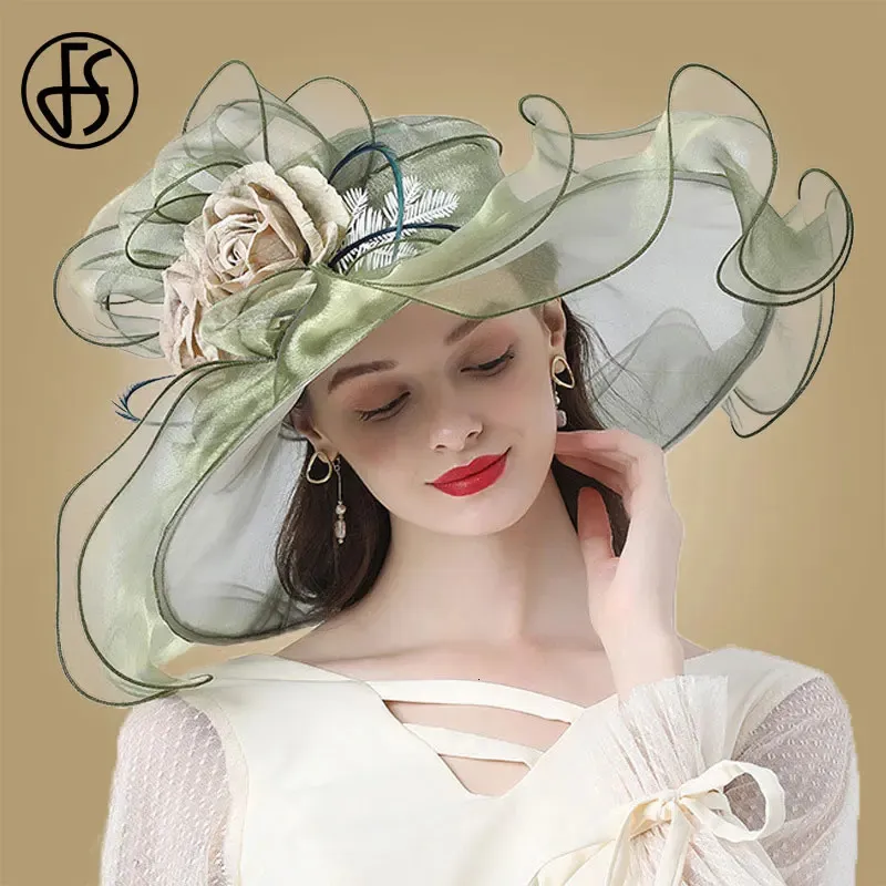 FS FLORE FASCINATOR MUJERES Iglesia de boda de borde ancho Organza Sol Gat. Elegante Grandes Damas Fedoras 240410