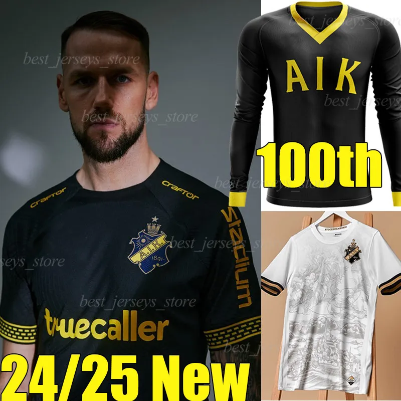 2024 AIK Solna Solna 100º aniversário Jerseys 132th 23/24/25 Estocolmo especial-edição limitada Fischer Hussein Otieno Guidetti Thill Mangas longas Camisas de futebol