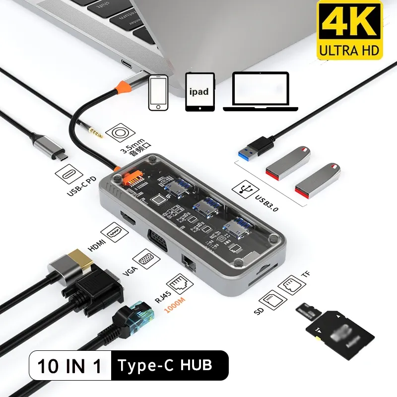 Hubs USB C Hub Dock Station Hub USB 3.0 Type C à HDMICOMPATIBLE USB Splitter Adaptateur pour MacBook Pro Air M1 M2 PC PC