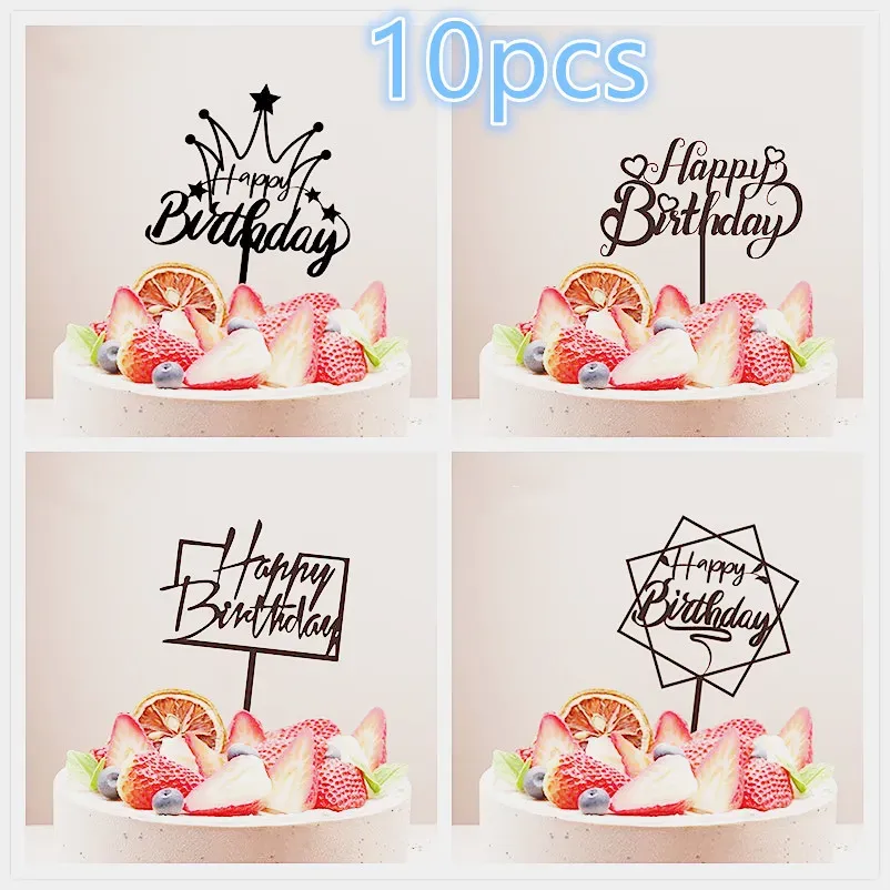 Новые 10шт с днем рождения торт Топпер Золотой Высококачественный Акрил Детский день рождения торт Топпер Детский душ Украшение торта