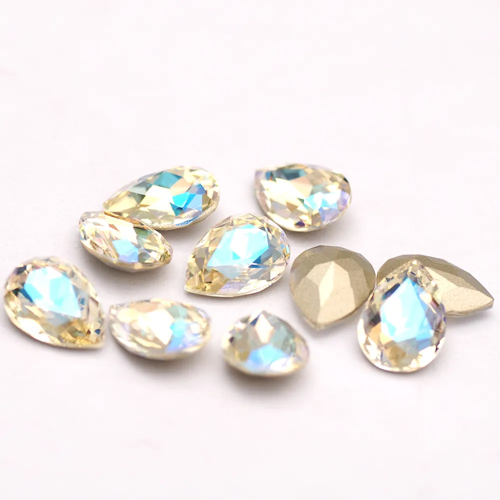 Pointed Rhinestones Stone Glass Rhinestones Pear Drop Fancy Stones Crystal Pointed Back Strass ...