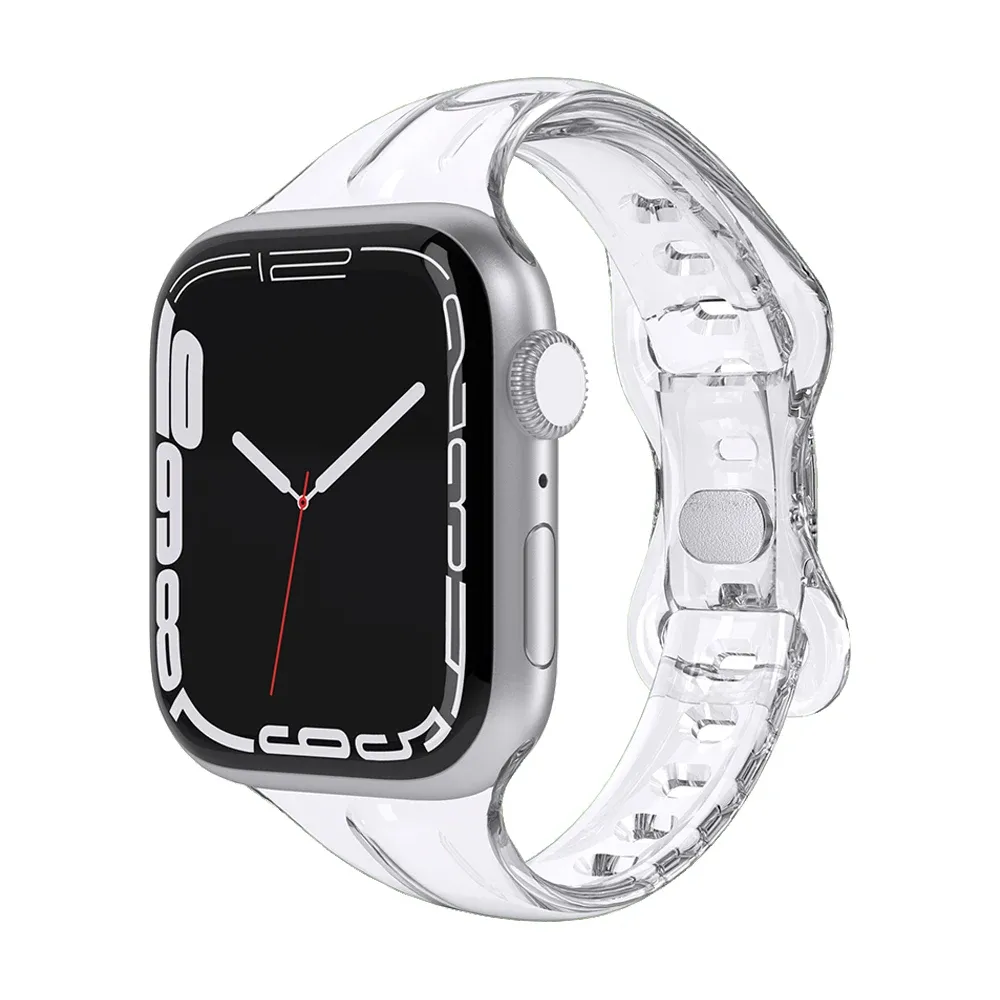 För Apple Watch Band 41mm 40mm 38mm 45mm 44 Women Girl Transparent Clear Slim Silicone Strap For IWatch Series 7/6/SE/5/4/3