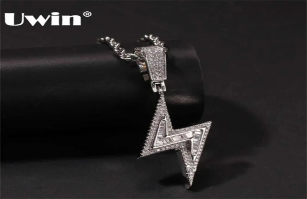 UWIN Silver Color Iced Bolt Necklaces Fashion CZ Pendant Lightning Pendants Jewelry Mens Hiphop Chains Drop 2109295353577