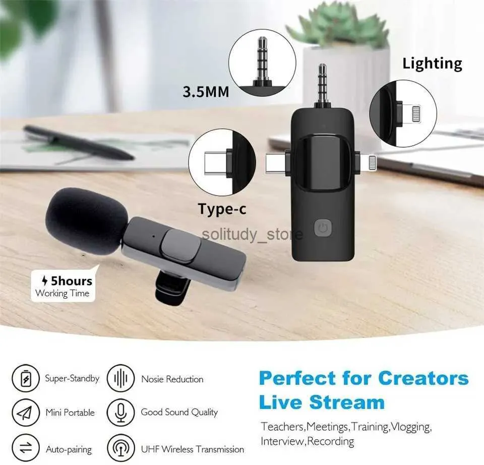 Mikrofone 3-in-1 Wireless Lavalier-Mikrofon mit Geräuschreduktion für iPhone/Android-Telefon/Kamera/Laptop-Videoaufzeichnung 3,5 mm Mini-Revers-Mikrofonq1