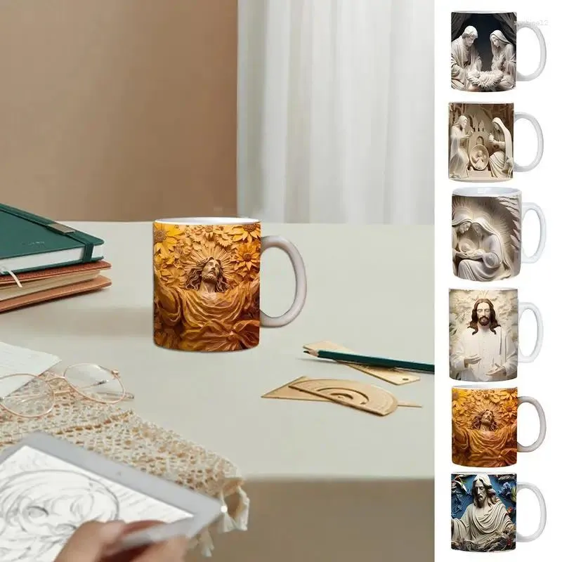 Mugs Nativity Scene Ceramic 3D Water Cup 350ml Christmas Coffee Mug Microwave Safe Portable Tea For Party Decor