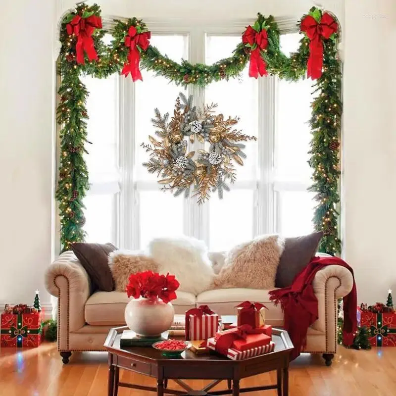 Dekorativa blommor Jul Pinecone Wreath Artificial Wreaths Door Fall With Greenery Gold Berries