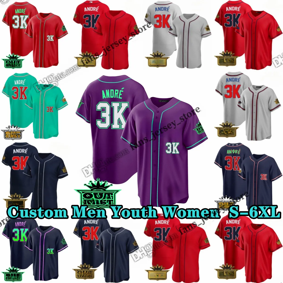 Aangepaste S-6XL K3 13 Ronald Acuna Jr. Baseball jersey Heldere kleuren roodblauw licht groen zwart paars met patches