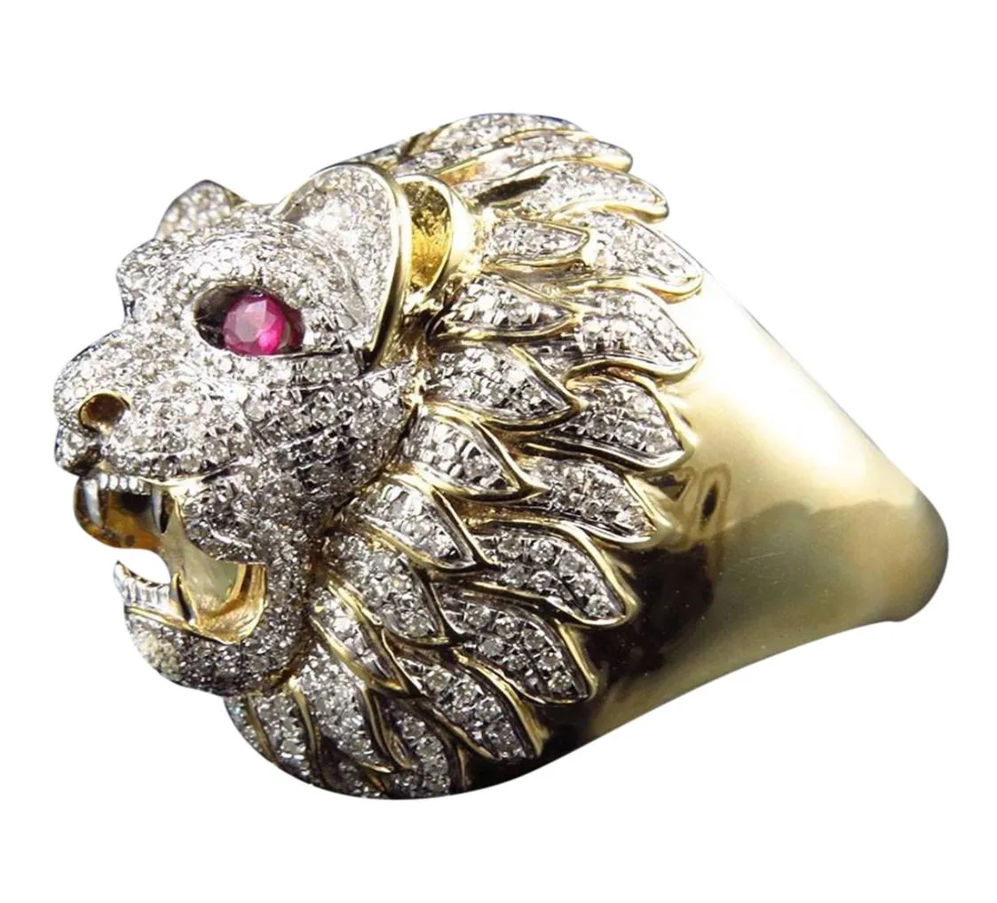 Stylowa biżuteria romantyczni eleganccy mężczyźni Pierścienie Mężczyźni Modka Punk Style Lion Head Gold Gold Natural Variet Celiey Stone Ring Dship4782998