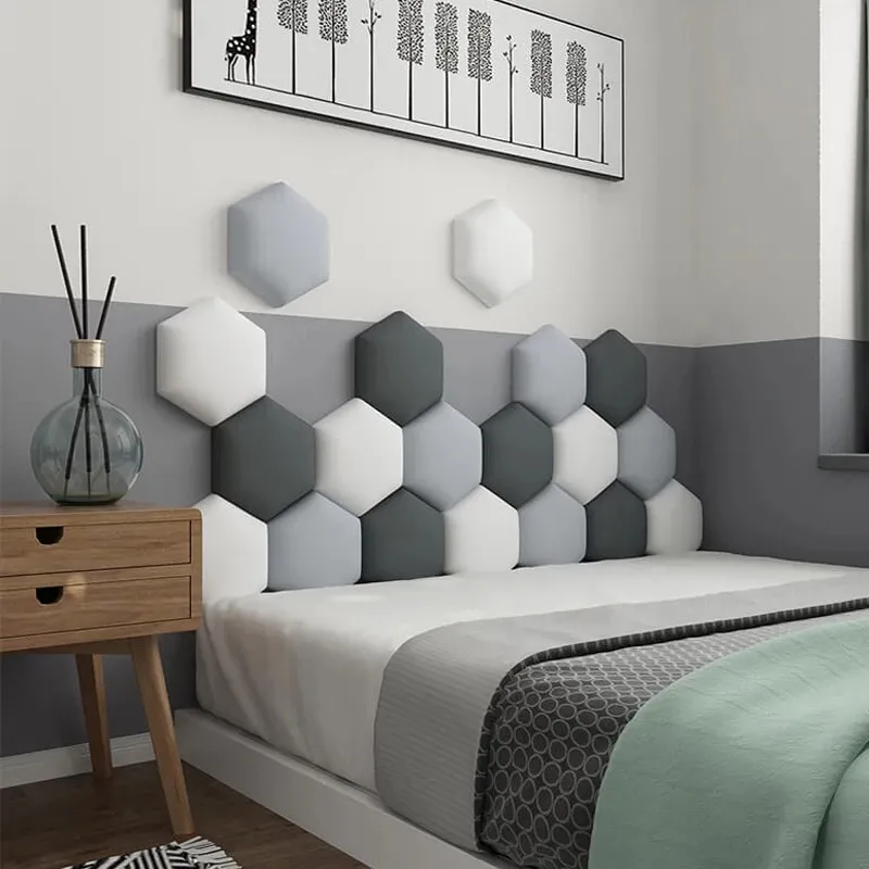 Lit hexagonal tête de lit 3D autocollants muraux enfants chambre bébé panneaux doux panneaux de papier peint auto-adhésif