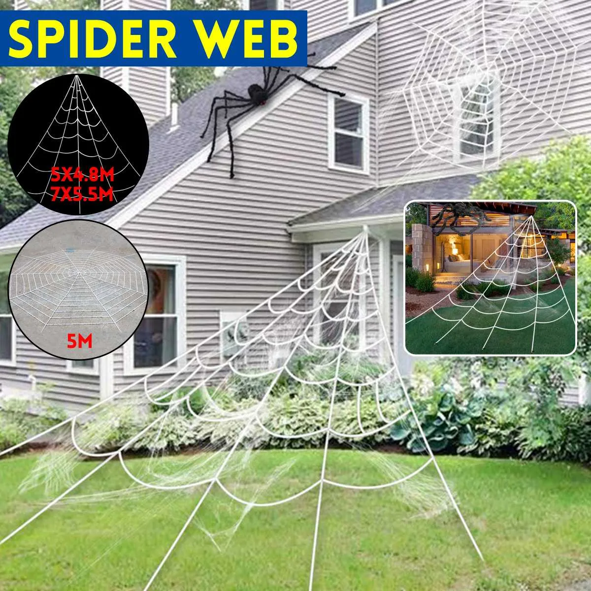 Doublées d'araignée artificielles Halloween décorations rondes triangle araignée web stretchweb pour la scène de fête effrayante