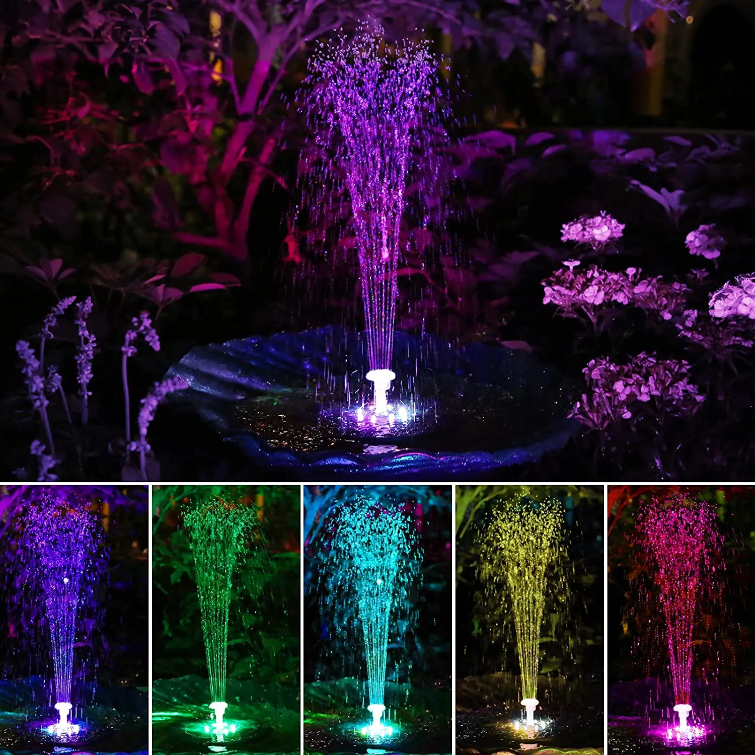 Solvattensfontänpump Färgstark kit 7V/3W LED -lampor Vattenfall Flytande trädgård Fontänpump Simbassänger Pond Lawn Decor