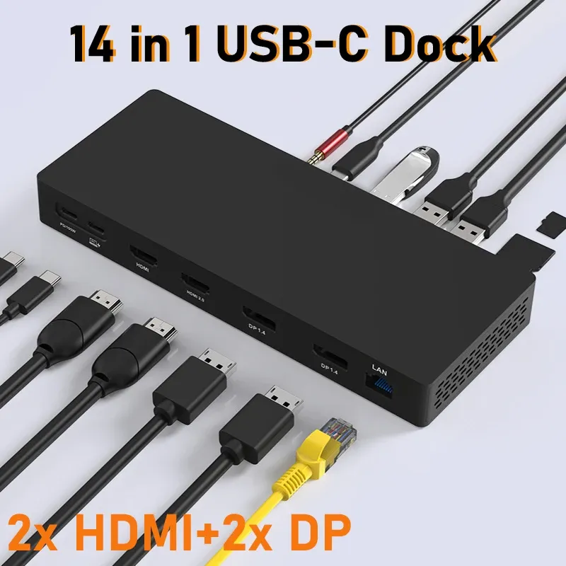 Hubs Dual DP 4K 60Hz Thunderbolt MST Dock HD Hub USB C Docking Station 2x HDMI Laptop Accessoarer för MacBook Pro Air Mac Mini Lenovo