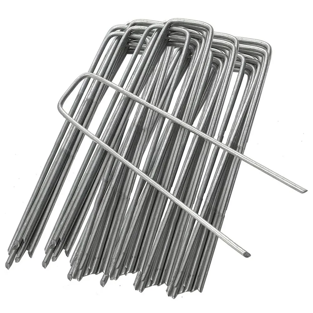 U-Shaped Galvanized Ground Anchors Stakes Pegs Pins for Securing Lawn Farm Sod Weed Barrier Landscape Grass Fabric Netting