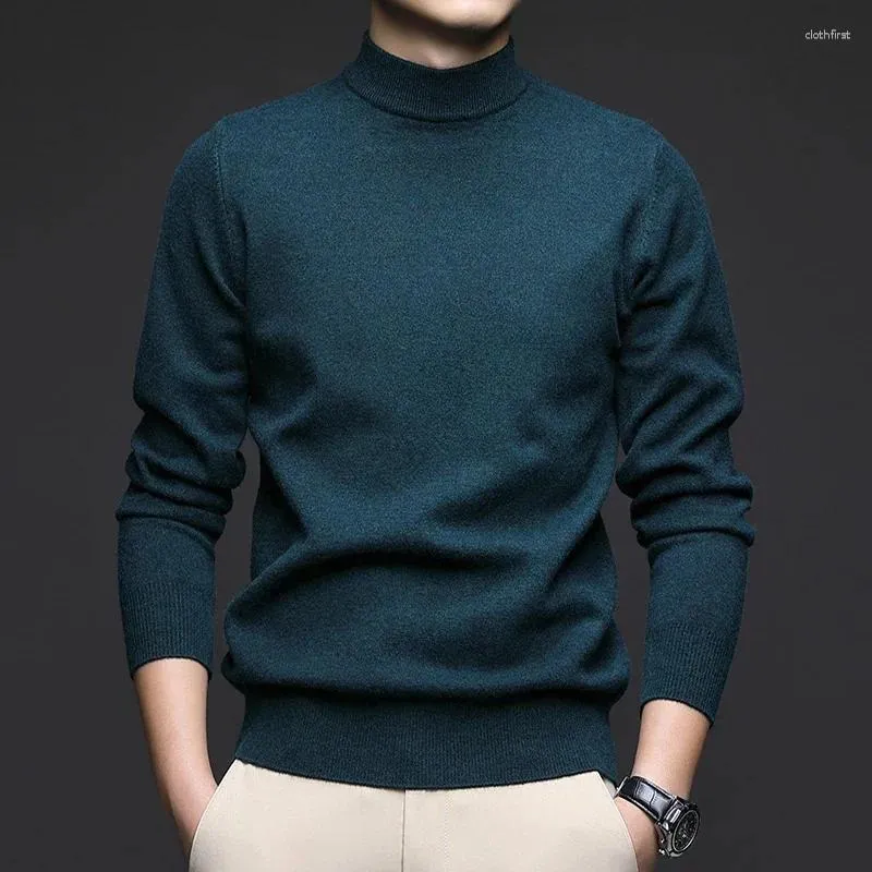 Men's Sweaters Autumn 2024 Half-High Collar Knitwear Solid Color Simple Slim Elastic Sweater Young And Middle-Aged Bottoming Shirt