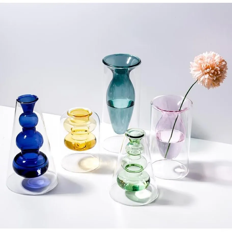 Home Decoration Accessories Nordic Style Colourful Glass Transparent Vase Flower Arrangement Hydroponic Aquaculture Bottle Table258x